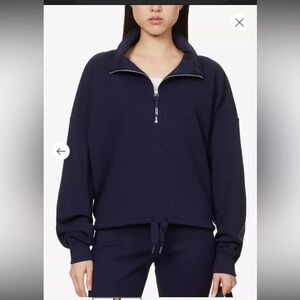 Lorna Jane Quarter Zip Ribbed Funnel Neck Top French Navy NWT $117